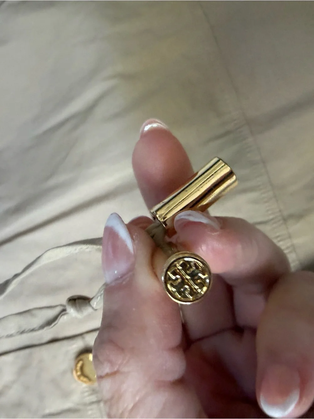 Tory Burch Beige Mini Skirt with Gold Buttons